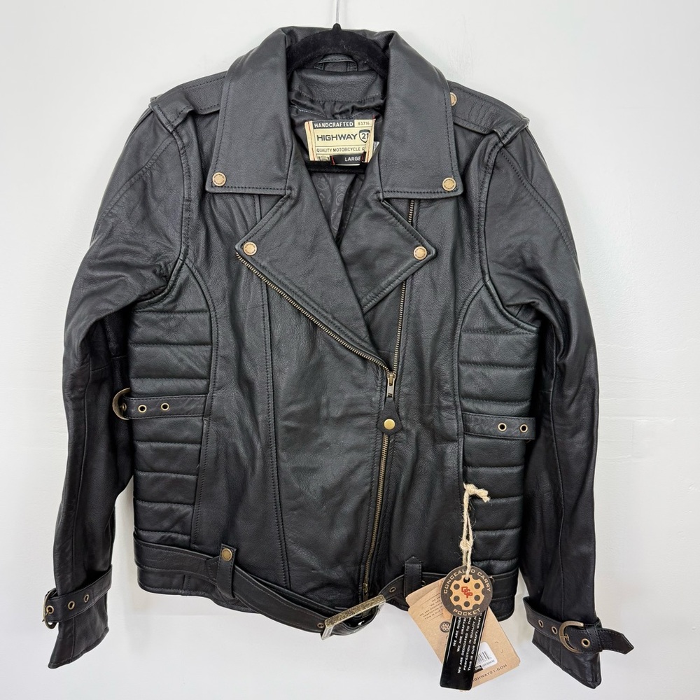 Highway 21 NWT Women's Black Leather Biker Conceal Cardy Jacket